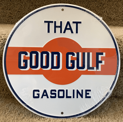 That Good Gulf Gasoline 12" Round Aluminum Metal Sign Embossed Retro Wall Decor - Picture 2 of 2