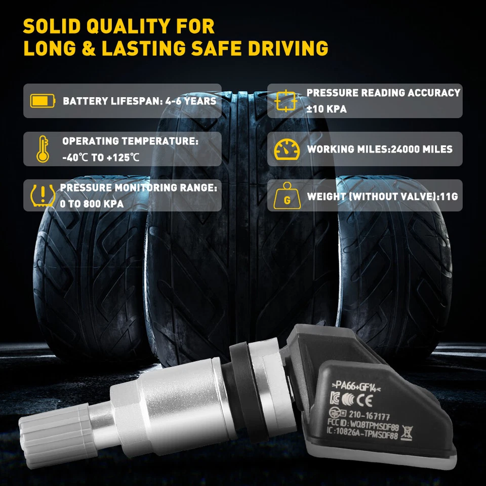 Novo TPMS 315MHz 433MHz 2 em 1 sensor automático de pressão dos pneus haste de metal EOA - Imagem 2 de 4