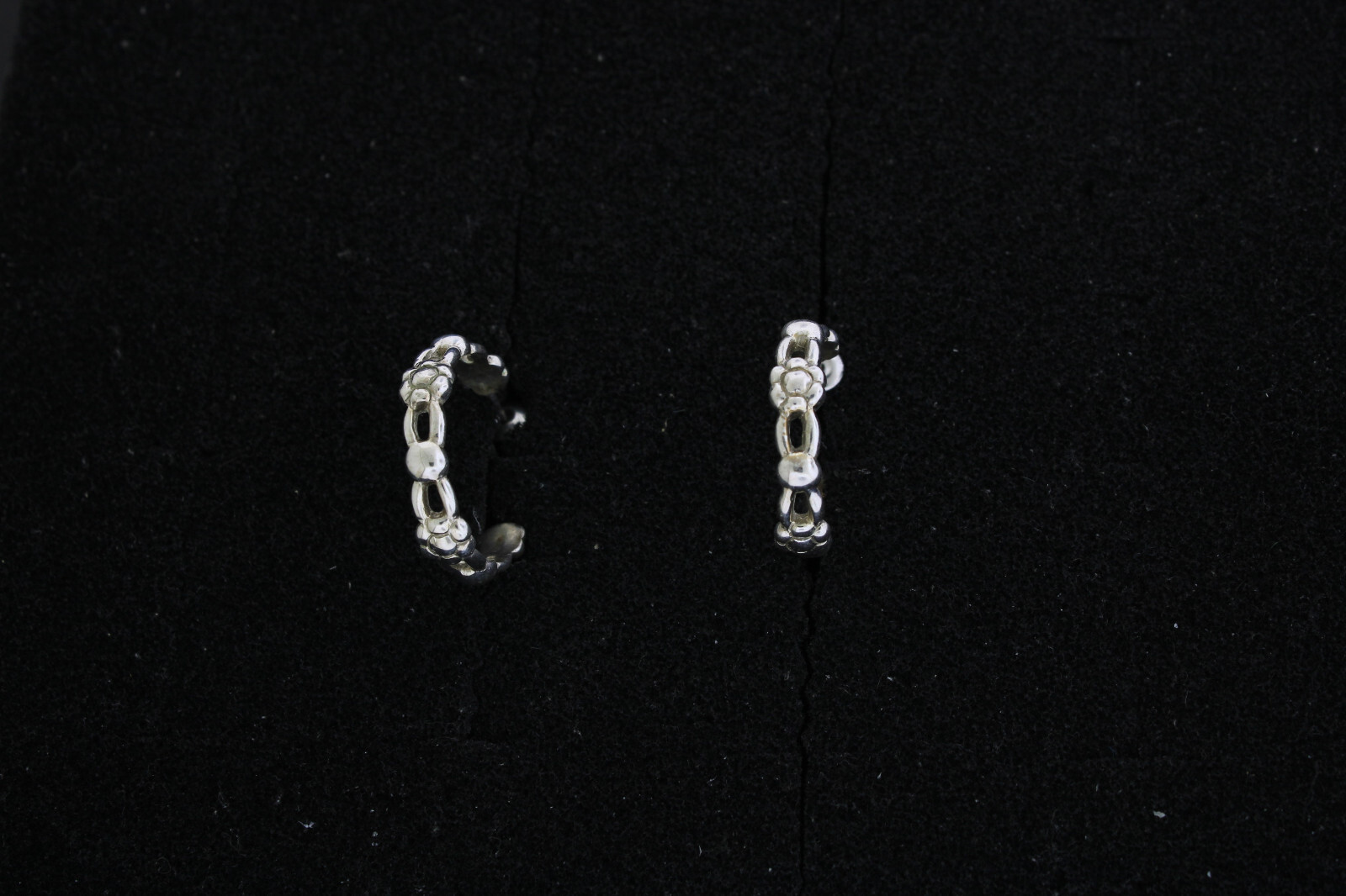 Sterling Silver Hoop Flower Pattern Post Earrings - image 1