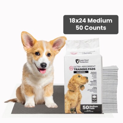 50 Count Charcoal Dog Pee Pads 18x24 Pet Pads Ultra Absorbent Training Pads -FPN