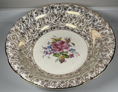 MAYELL Vintage ENGLISCH vergoldet 9 Zoll Keramik Creme Gold Rose Deko Schale