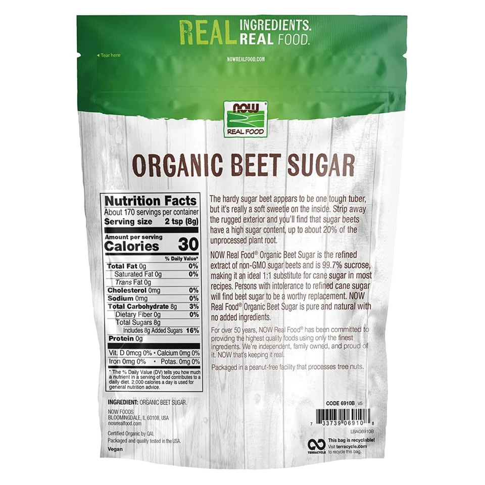 NOW Beet Sugar Organic - 3 lbs Excellent Replacement for Cane Sugar Foto 2 de 4
