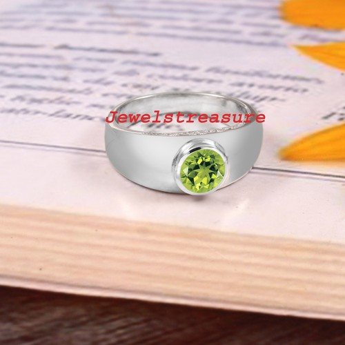 Naturale Peridoto Gemma Con 925 Anello Argento Sterling per Uomo #4399 - Foto 5 di 7