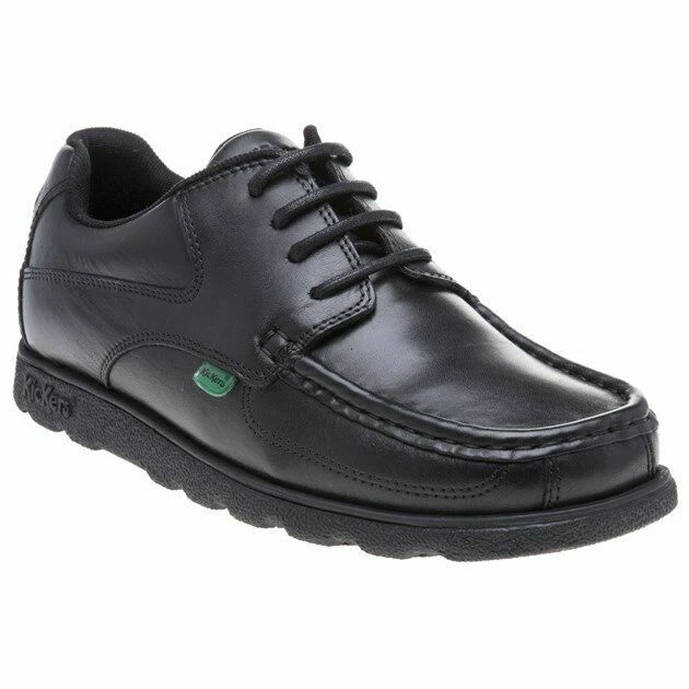 Kickers Fragma Lace 4 Eyelet Leather Boy's School Shoes - Black, UK 5