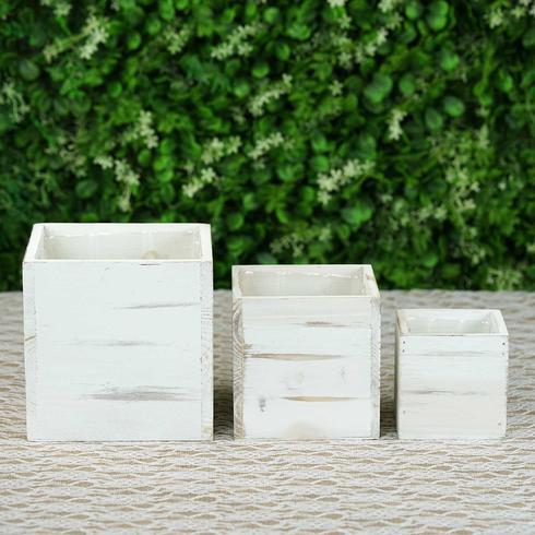 2 pcs 5" Natural Whitewashed Wood Square Plant Holder Boxes Centerpieces Party - Picture 8 of 9
