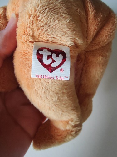 Ty Beanie Babies Plush - 2003 Holiday Teddy - MWMT, Bear Red Hat Scarf, Retired - Picture 6 of 11