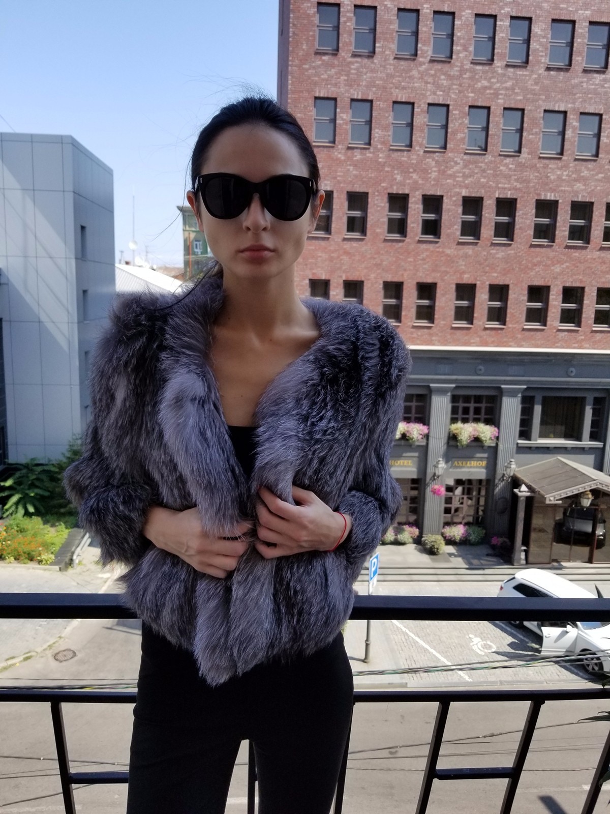 Giacca volpe argento lavorato a maglia Yves Salomon