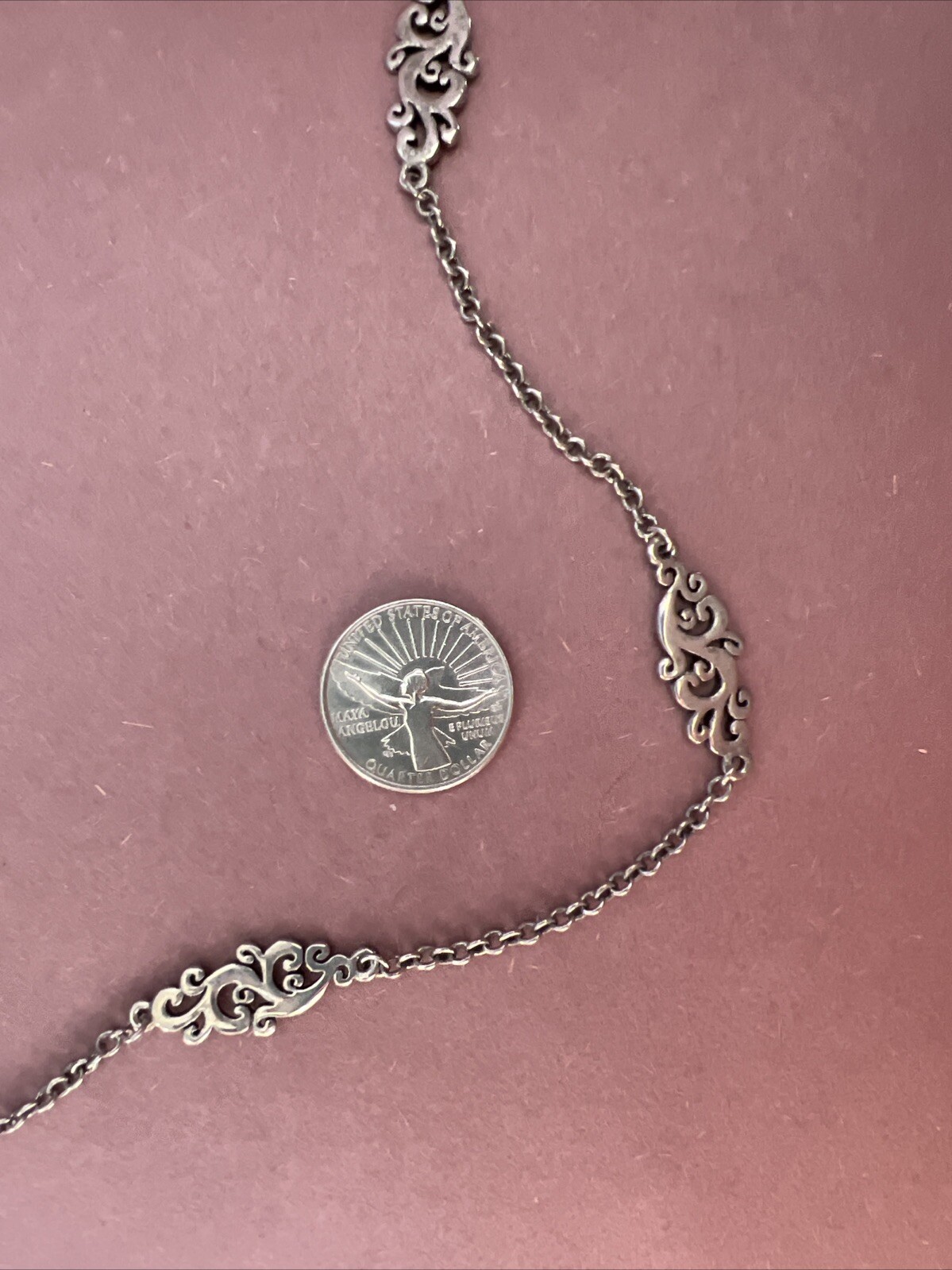 Cookie Lee Silver Tone Scroll Station Necklace 36… - image 4