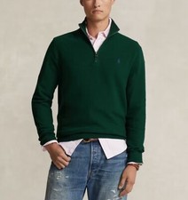  145 Polo Ralph Lauren Men  s Mesh-Knit Cotton Quarter-Zip Sweater Green Size S