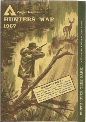 1967 WEYERHAEUSER Hunters Map White River Tree Farm Washington Fire Warning