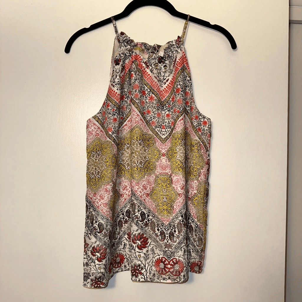LOFT Women's Pink Yellow White Paisley Floral Print Tank Top LOFT Women's Pink Yellow White Paisley Floral Print Tank Top