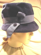 Vintage 60s Blue Velour Bucket Hat RIBBON 22 VGC
