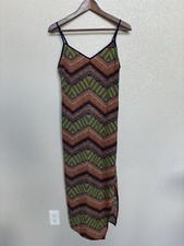 Sanctuary womens multicolor bohemian midi slip dress small vacation slit vneck