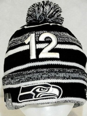 Seattle Seahawks 12th Fan Black/WT New Era On Field Sideline Beanie New''RARE''