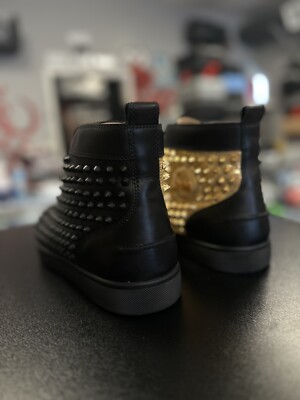 Christian Louboutin Blad Gold Calfskin Spikes Sneakers 45EU/12US