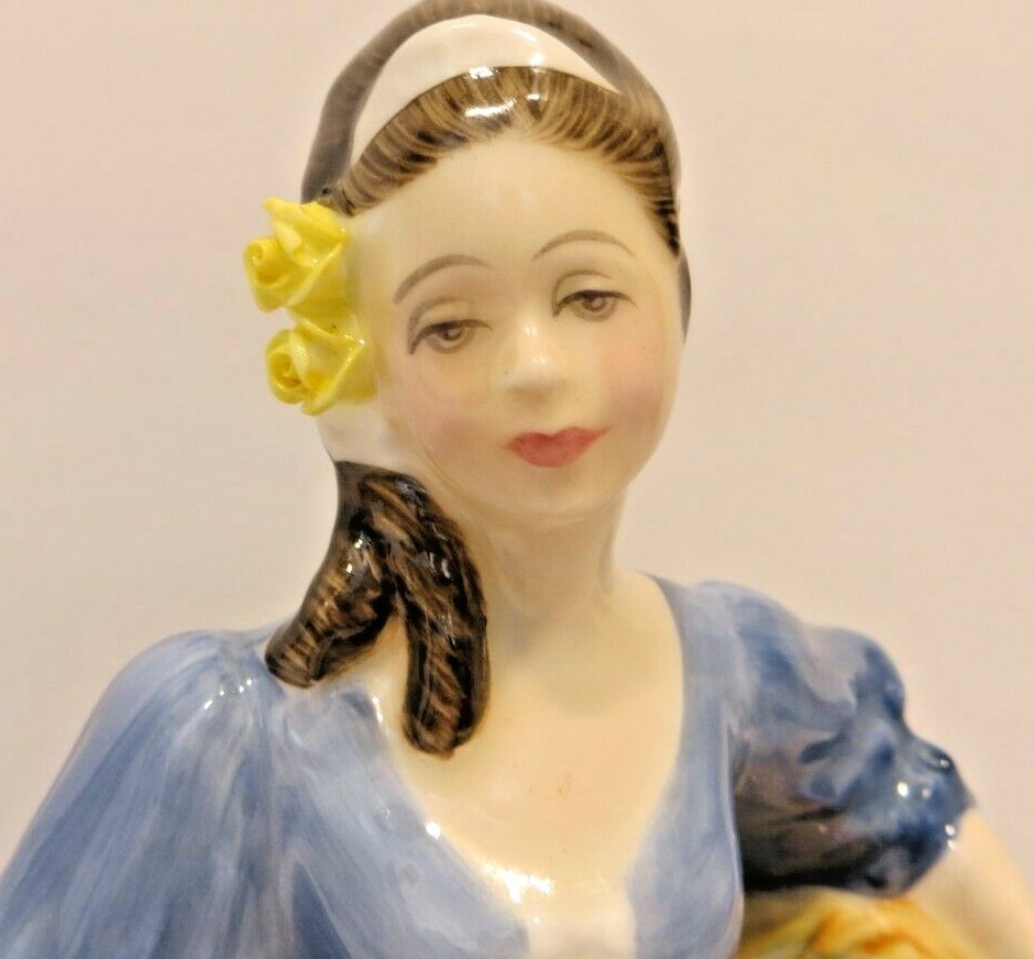 Vintage Royal Doulton Elyse 2429 1971 Blue Dress Red Ribbon White hat