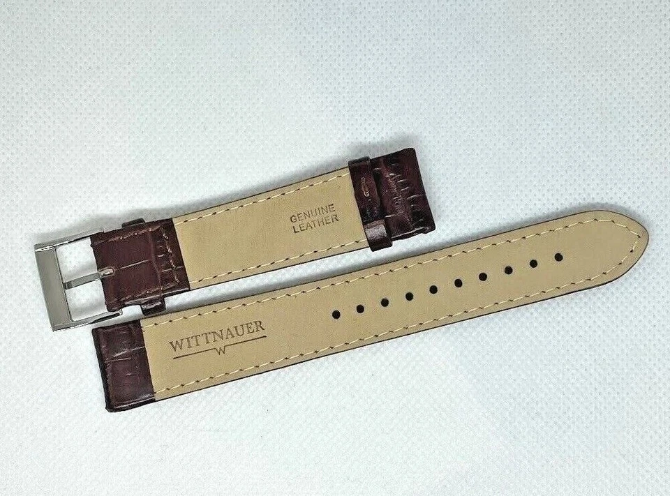 Pulseira de couro genuíno Wittnauer--impressão de crocodilo marrom - Imagem 3 de 4