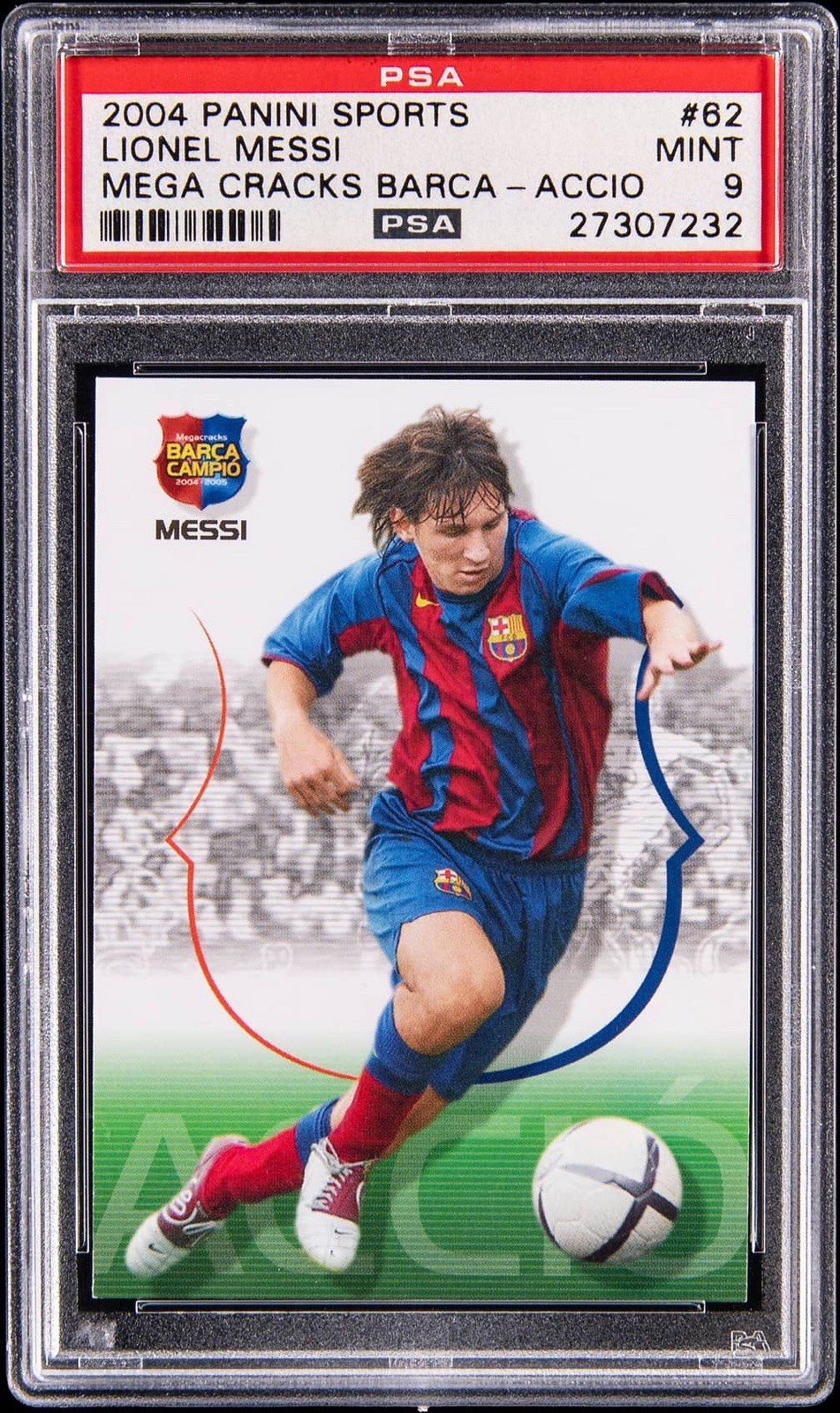 Lionel Messi 2004 Panini Megacracks #62 Rookie Campio PSA 9 Mint 💎🐐📈