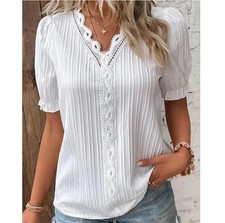 Womens V Neck Summer Ladies T-Shirt Blouse Short Sleeve Tops Pullover Plus Size