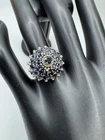 Vintage Mid Century MCM Sterling Silver Natural Sapphire Cluster Dome Ring 7.75