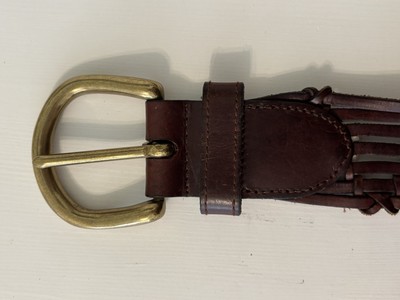 Fossil leather and brass western style belt Fossil Classic Leather Woven Western Belt Solid Brass Buckle  main image 3