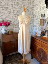 Vintage 60s Beige Nightgown with Sheer Bust and Embroidery Midi Length Feminine