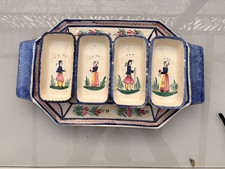 Ancien plat Serviteur Plateau Ramequin Faïence Céramique Henriot QUIMPER Bleu