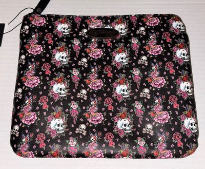 Ed Hardy Wristlet Wallet Zip Pouch Black Skulls Roses Diamonds Butterflies Heart