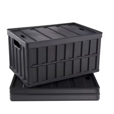 Set of 3 65L Collapsible Storage Bin Folding Stackable Crates - Lids Garage Home