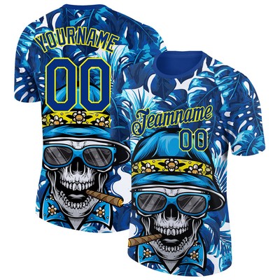 Custom Royal Light Yellow 3D Pattern Design Hawaii Style Skull And Tropical Palm