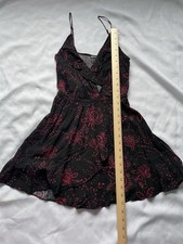 Black/red Floral Dragonfly Express Mini Summer Dress, With Crossover Top, Sz Xs