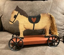 Wood Horse On Wheels Pull Toy Handmade Folk Art. 1985 Julie Graybill Signed