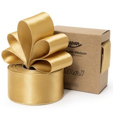 Gold Satin Ribbon DoubleFaced Wired 21/2 Inch x 10 Yards Christmas Gift