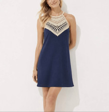 Lilly Pulitzer Pearl Soft Shift Dress Navy Gold Crochet Halter Size 0