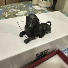 Geometric Lion Black Carved Stone Figurine 3” New In Box