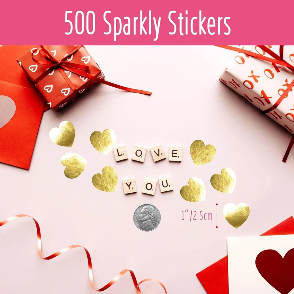 500 PCS Metallic Golden Heart Stickers - Shiny, Waterproof Decorative Labels - Image 4 of 4