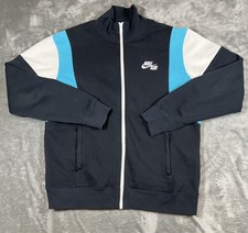 VINTAGE Nike Air Track Jacket Mens L Black Teal Blue Full Zip Swoosh