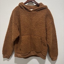 American Eagle Women's Brown Sherpa Teddy Fleece Hoodie Sweater Size S