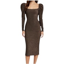 REFORMATION Dress Bronze Rahm Sparkle Puff Sleeve Glam Midi Size S Holiday Party