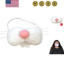 Plush Bunny Nose Costume Accessory   White Faux Fur with Pink Nose, Teeth, Wh...