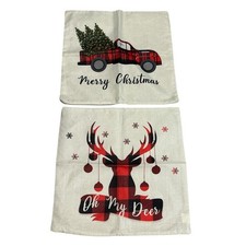 2 Decorative Pillow Covers Christmas Deer Truck Outdoors 17x17 Zip Closure NWOT