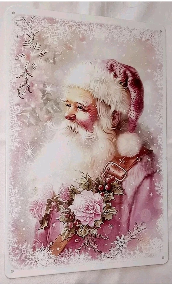 Blechschild Weihnachtsmann Nostalgie Weihnachten rosa Geschenk Retro (F38) - Bild 1 von 1