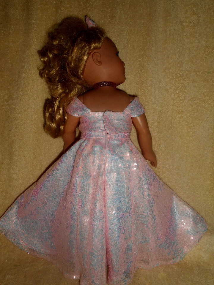 18 ropa de muñeca se adapta a muñeca AG-vestido de novia rosa lentejuelas, collar, lazo Foto 4 de 4