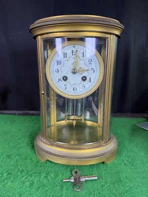 Antique Samuel Marti French Crystal Regulator Mantel Clock c.1890 Brass Glass