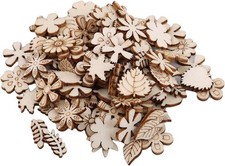 100 Pcs Unfinished Wooden Flower Wood Slice Leaf Pattern Wood Cutouts Pieces Min