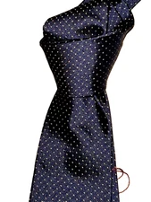 $85 NWT T.M. LEWIN Navy Blue w/Yellow pindots handmade 3.25" woven silk neck tie