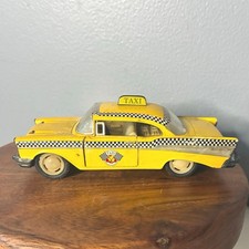 Vintage Yellow Taxi Toy Car Mid-Century Tin Litho Style