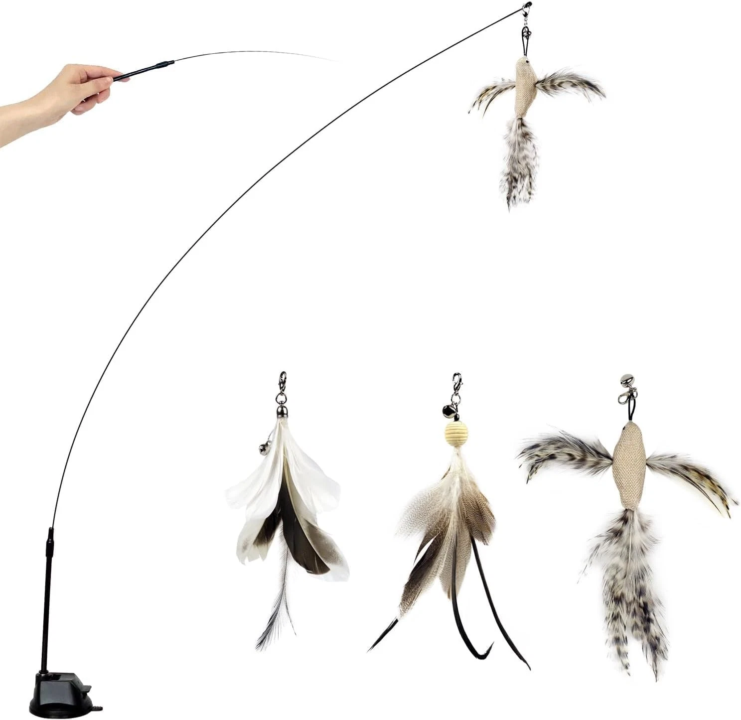 TTcat Cat Wand Toys with Suction Cup, Classic (3 Refills）