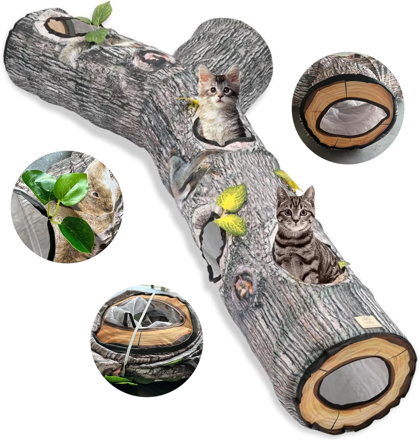 Cat Tunnel,3 Way Cat Toys,Tree Trunk Cat Tunnels for Indoor, Cat Maze for Kitty,