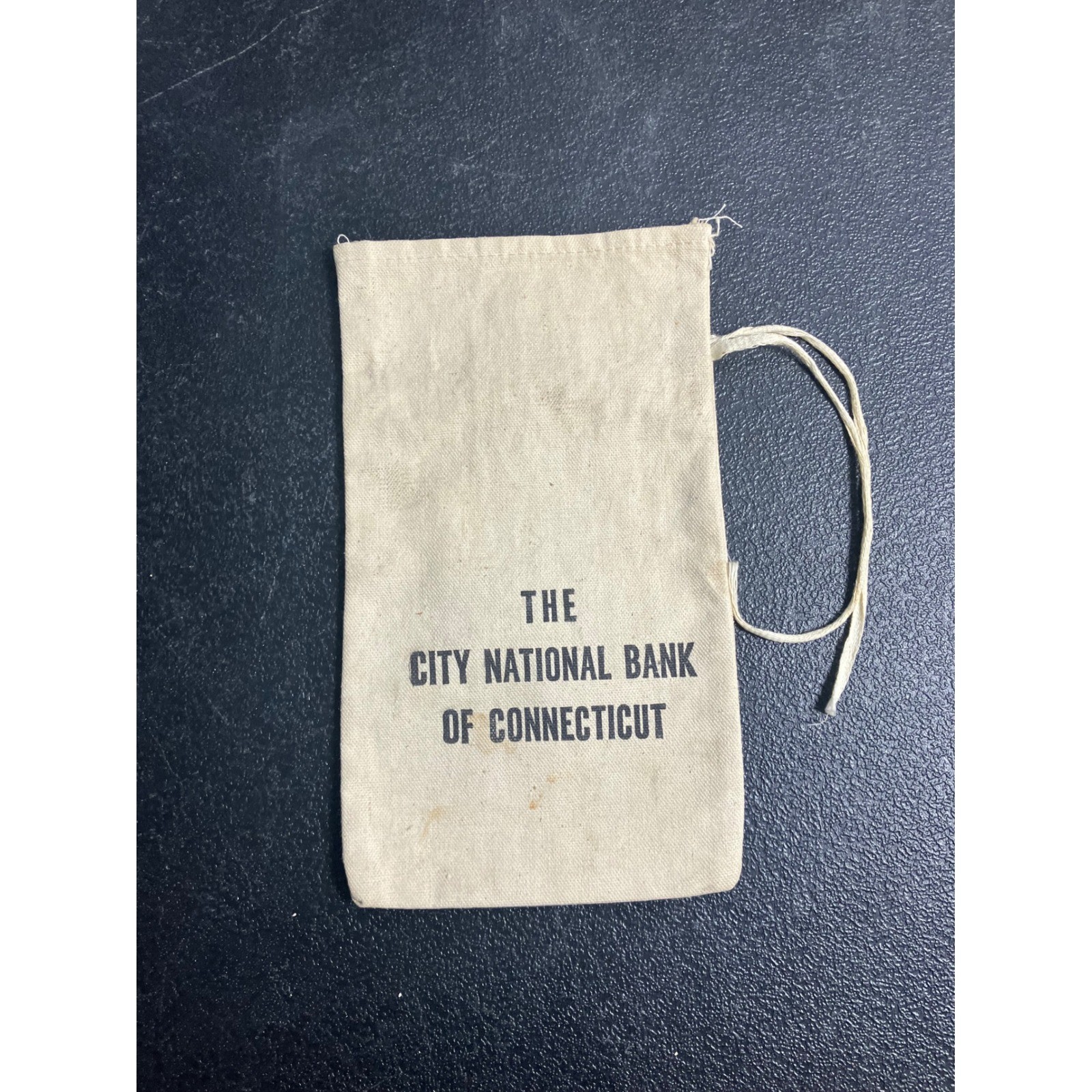 Vintage The City National Bank of Connecticut Canvas Coin Drawstring Deposit Bag